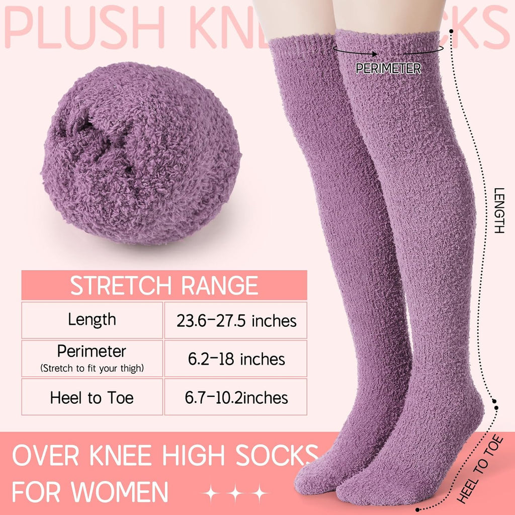 6 Pairs Women's Knee High Fuzzy Socks - Soft, Warm, Cozy Thigh High Stockings