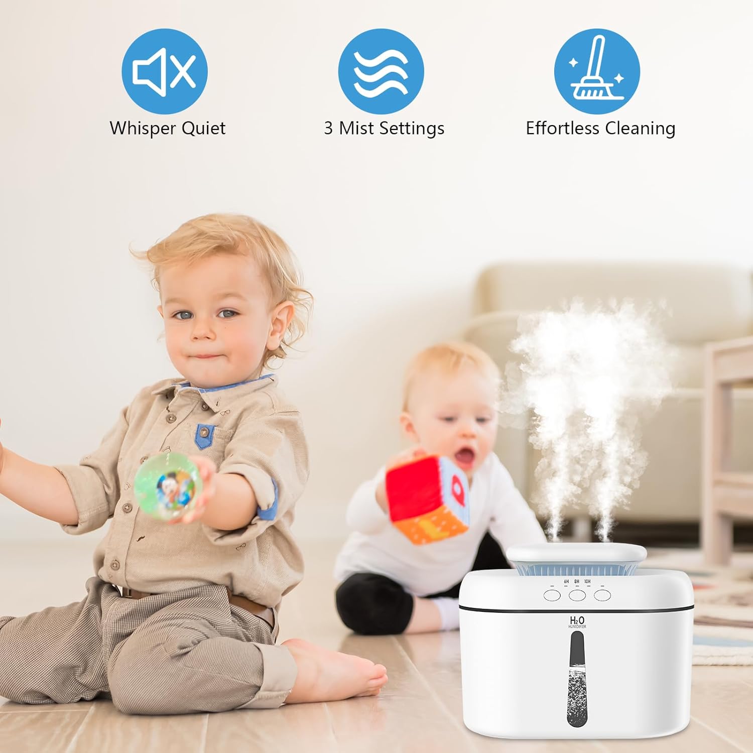 2.5L Ultrasonic Humidifier for Large Rooms, 16dB Quiet, Auto Shut-Off, Night Light