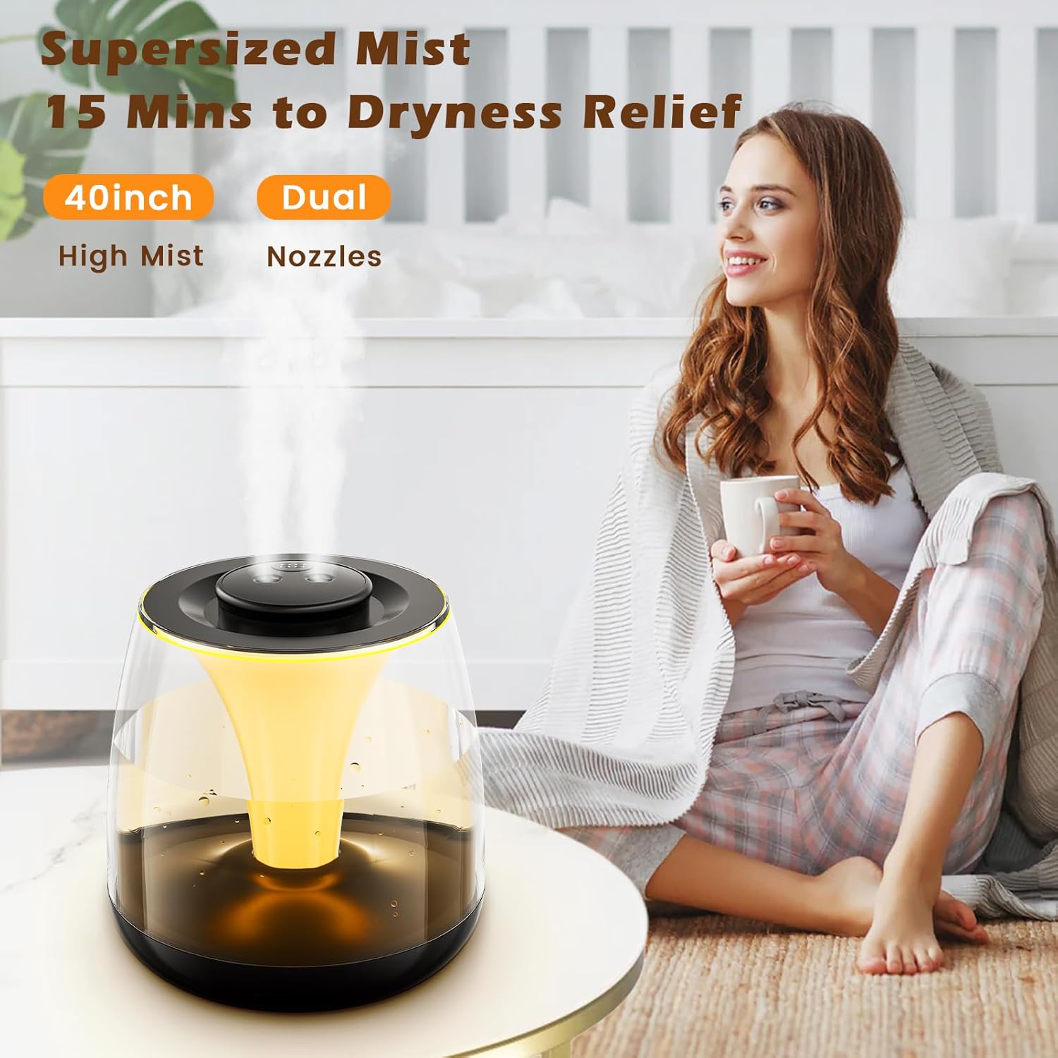 3L Cool Mist Ultrasonic Humidifier with 40H Runtime, 23dB Quiet, Aromatherapy & 7-Color Light