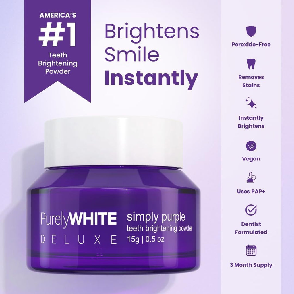 Deluxe Teeth Whitening Powder - Purple Brightening Formula, No Sensitivity, Enamel-Safe Stain Removal