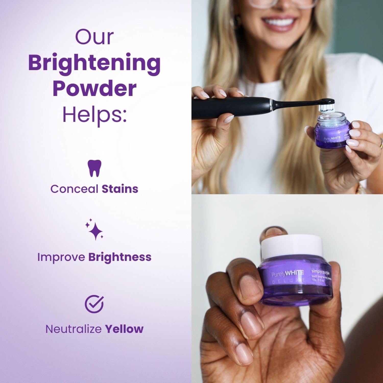 Deluxe Teeth Whitening Powder - Purple Brightening Formula, No Sensitivity, Enamel-Safe Stain Removal