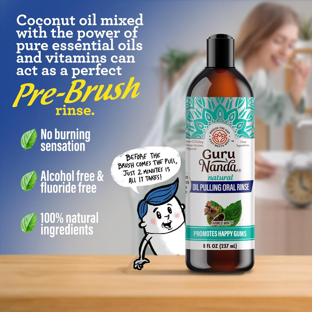 CocoMint Oil Pulling Mouthwash for Complete Oral Hygiene, 7 Essential Oils & Vitamins, Alcohol-Free, 8 oz