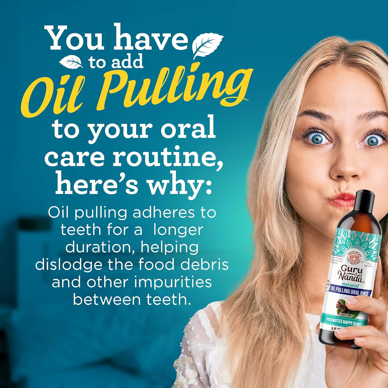 CocoMint Oil Pulling Mouthwash for Complete Oral Hygiene, 7 Essential Oils & Vitamins, Alcohol-Free, 8 oz