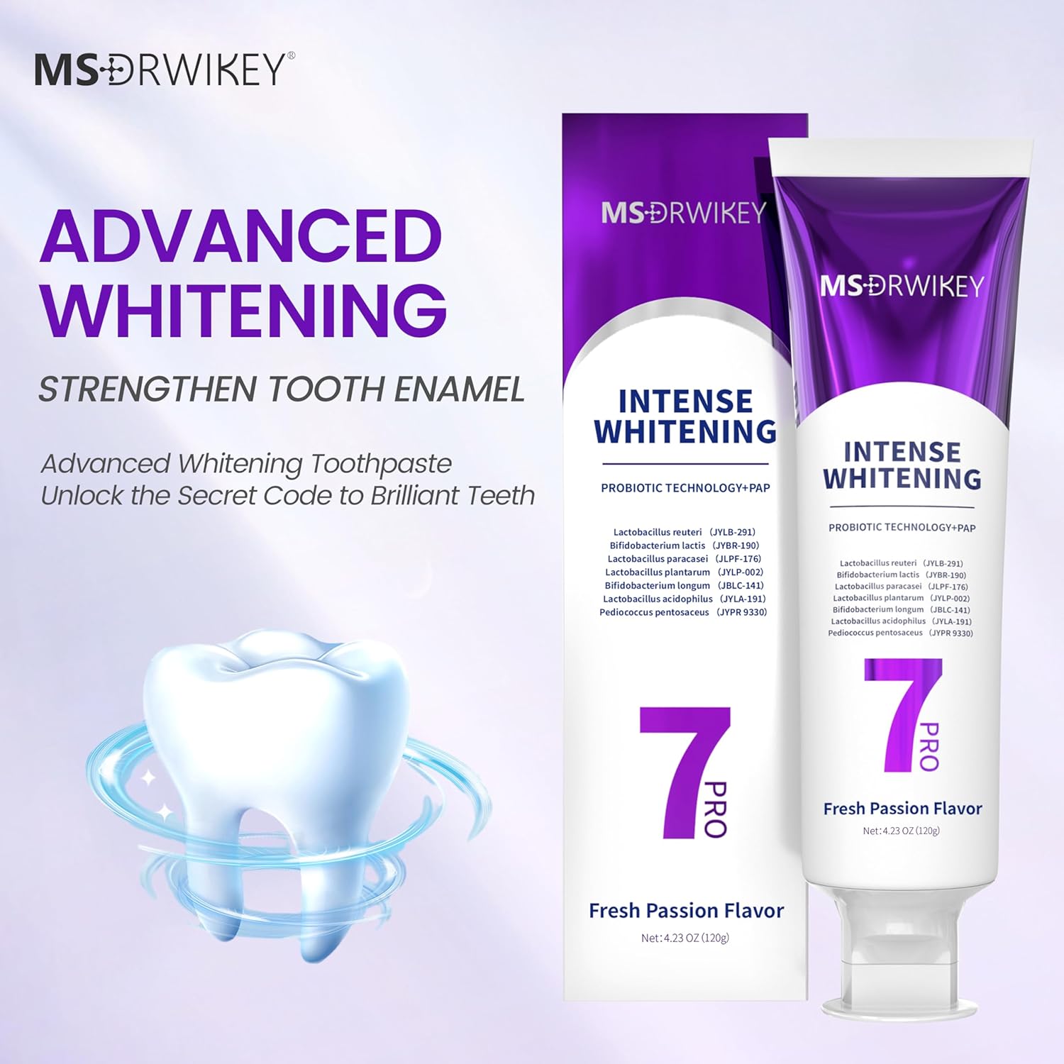 7 Probiotics Deep Whitening Toothpaste with Purple Beads - Fluoride-Free, Enamel-Safe, Fresh Mint, 4.23 oz (3-Pack)