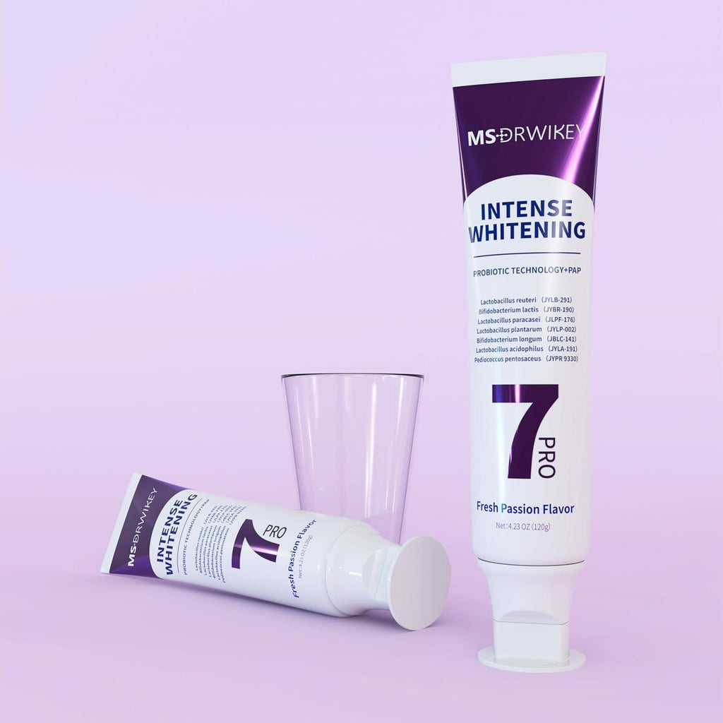 7 Probiotics Deep Whitening Toothpaste with Purple Beads - Fluoride-Free, Enamel-Safe, Fresh Mint, 4.23 oz (3-Pack)