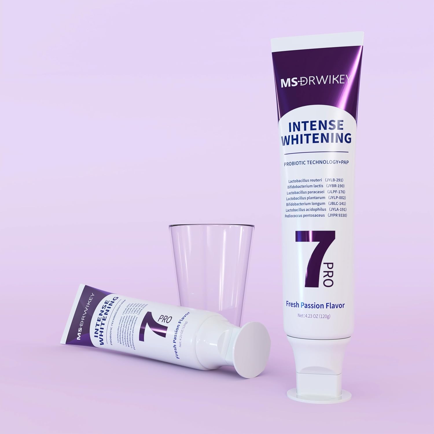 7 Probiotics Deep Whitening Toothpaste with Purple Beads - Fluoride-Free, Enamel-Safe, Fresh Mint, 4.23 oz (3-Pack)