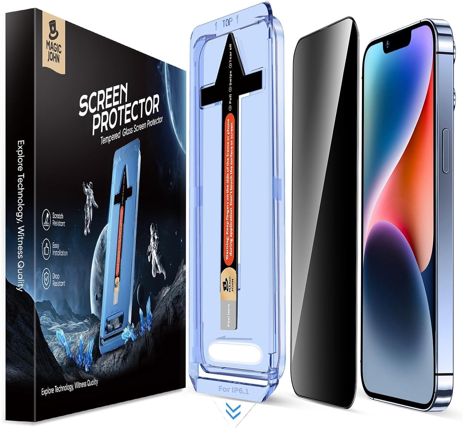 2-Pack Privacy Glass Screen Protector for iPhone 13/13 Pro/14/16e 6.1", Auto Dust Removal, Bubble-Free