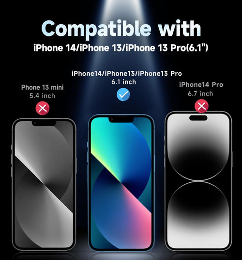 2-Pack Privacy Glass Screen Protector for iPhone 13/13 Pro/14/16e 6.1", Auto Dust Removal, Bubble-Free