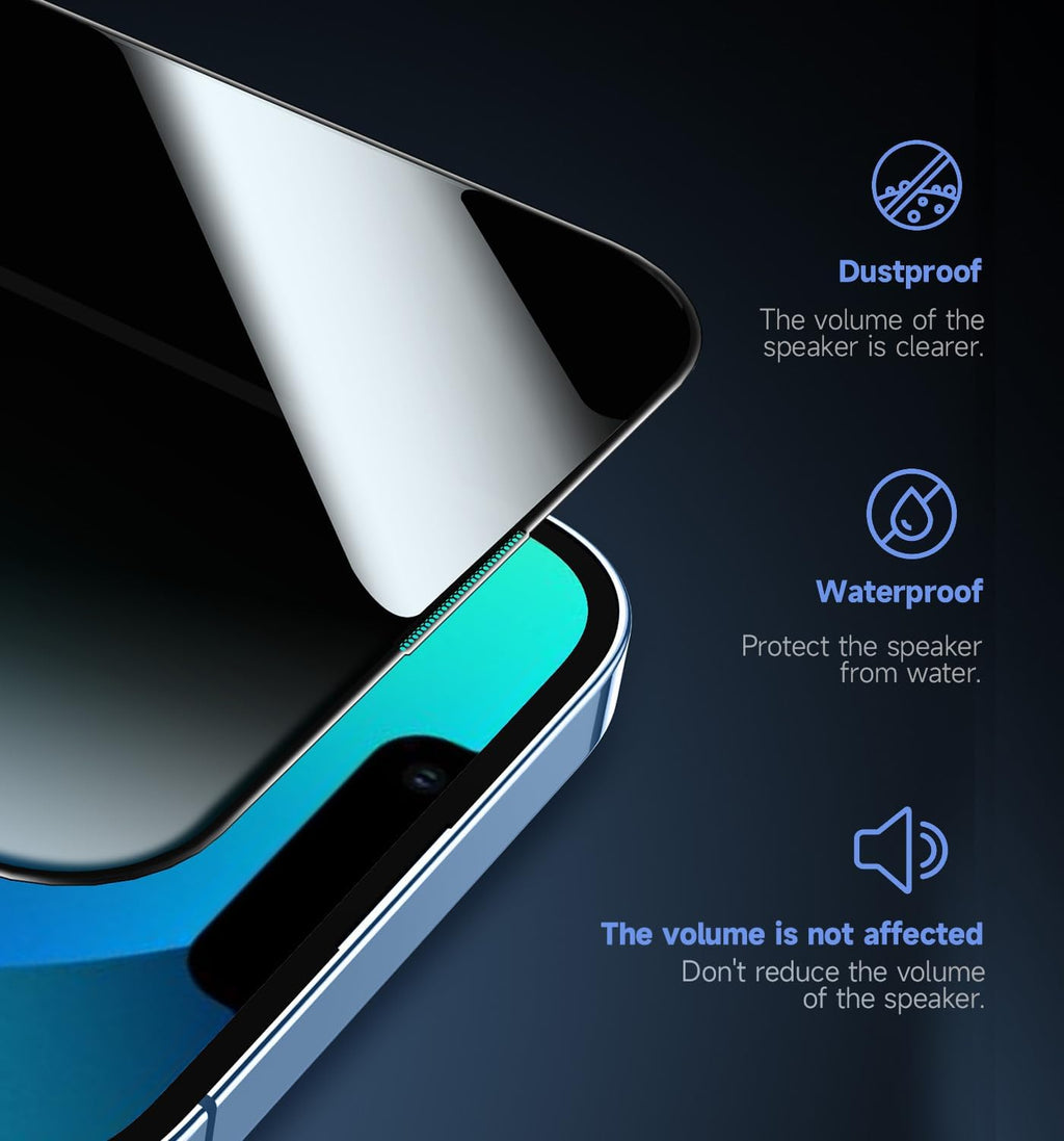 2-Pack Privacy Glass Screen Protector for iPhone 13/13 Pro/14/16e 6.1", Auto Dust Removal, Bubble-Free
