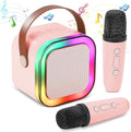 Portable Kids Karaoke Machine with 2 Wireless Mics, Bluetooth Speaker & Light Effects - Pink