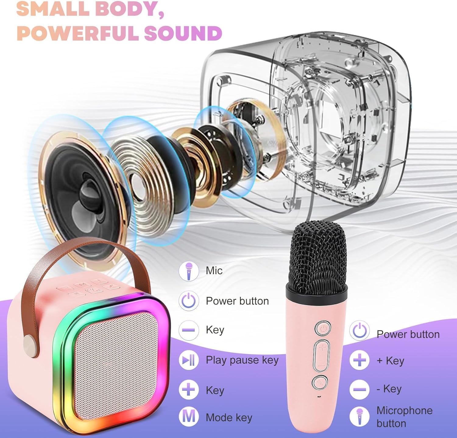 Portable Kids Karaoke Machine with 2 Wireless Mics, Bluetooth Speaker & Light Effects - Pink