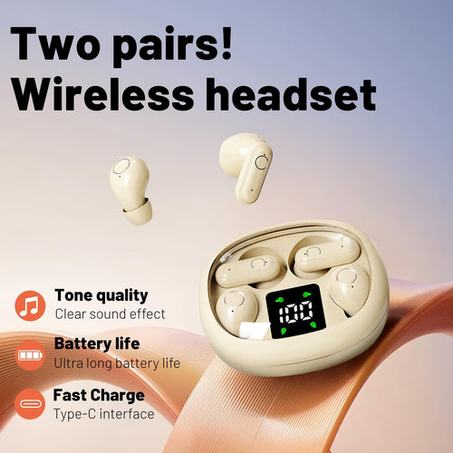 2-Pair Wireless Bluetooth Earbuds Set, Ultra-Slim Sleep & Short-Handle Sport Earphones