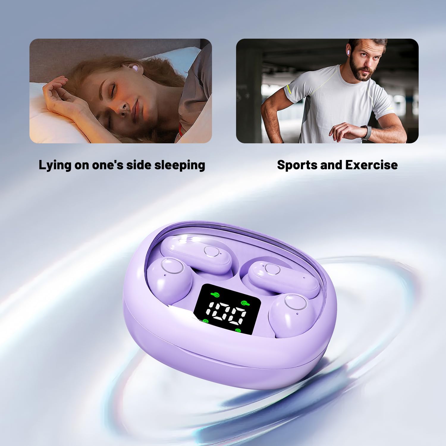2-Pair Wireless Bluetooth Earbuds Set, Ultra-Slim Sleep & Short-Handle Sport Earphones