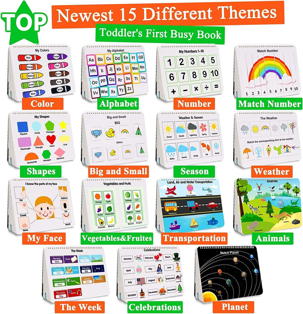 30 Themes Montessori Busy Book for Toddlers 1-5, Preschool Learning Activities with 8 Markers