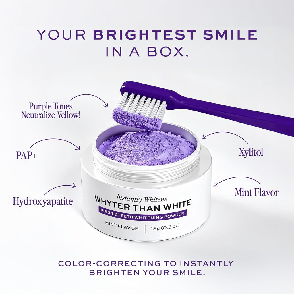 Professional Purple Teeth Whitening Powder for Sensitive Teeth - Mint Flavor with Hydroxyapatite