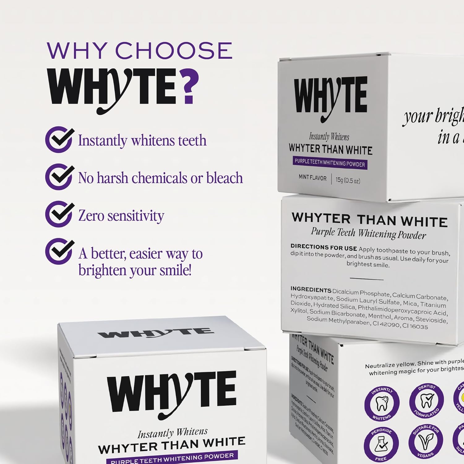 Professional Purple Teeth Whitening Powder for Sensitive Teeth - Mint Flavor with Hydroxyapatite