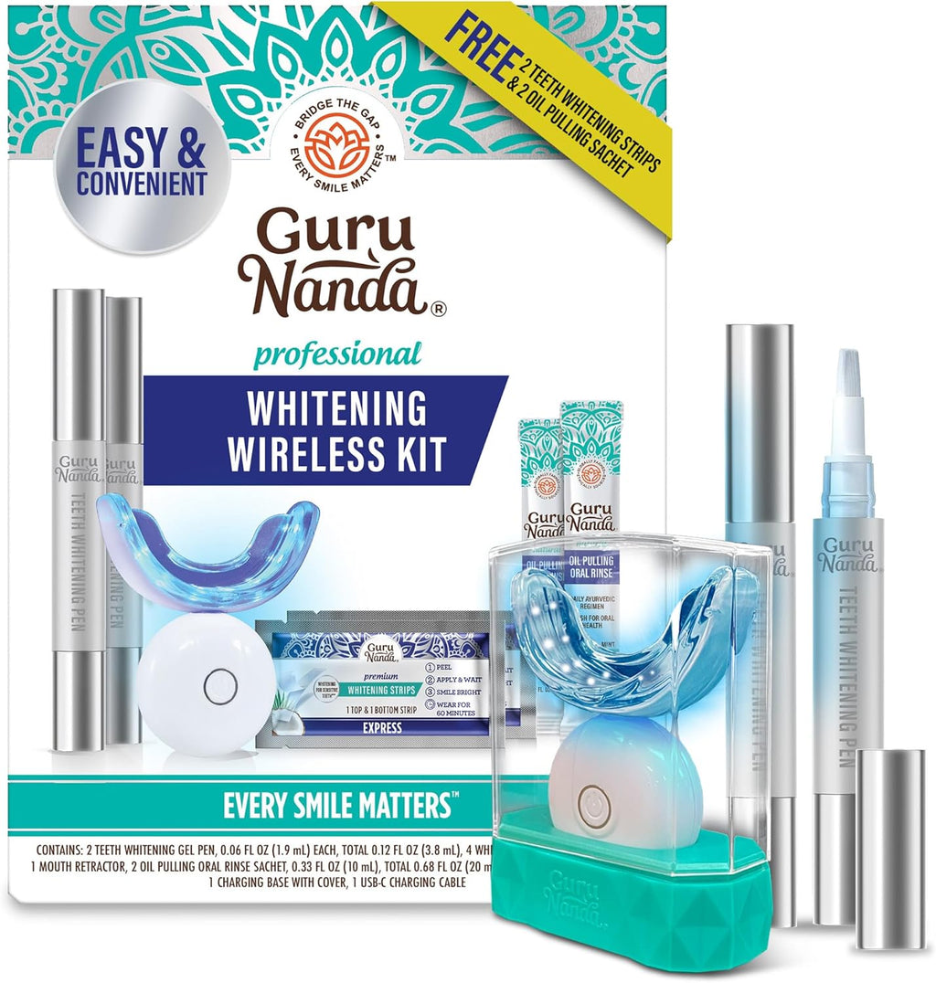 Professional Wireless Teeth Whitening Kit with LED Light & Whitening Pen, 40 Treatments