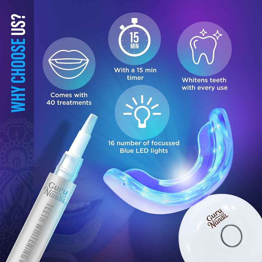 Professional Wireless Teeth Whitening Kit with LED Light & Whitening Pen, 40 Treatments