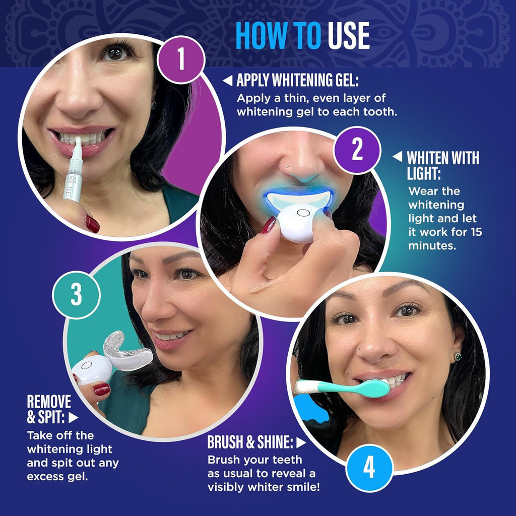 Professional Wireless Teeth Whitening Kit with LED Light & Whitening Pen, 40 Treatments