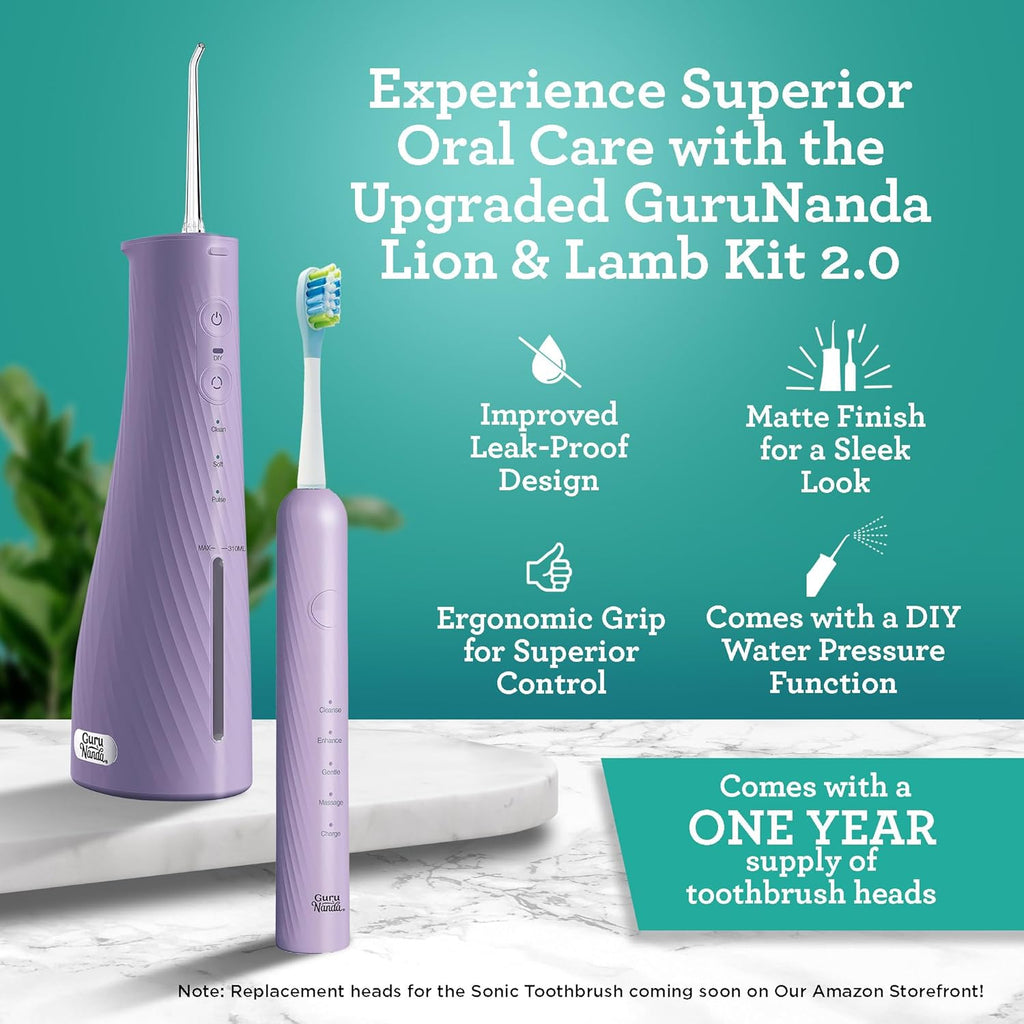 Electric Toothbrush & Water Flosser Combo, 4 Brush Heads, 4 Jet Tips, IPX7 Waterproof, Lavender