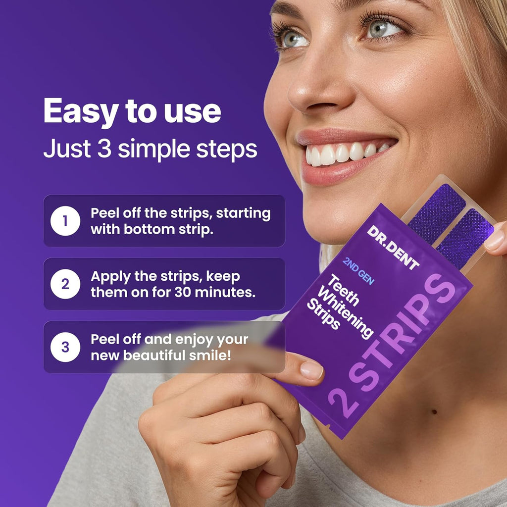 42-Count Purple Teeth Whitening Strips - 8x Brighter Smile, Enamel Safe, Non-Sensitive