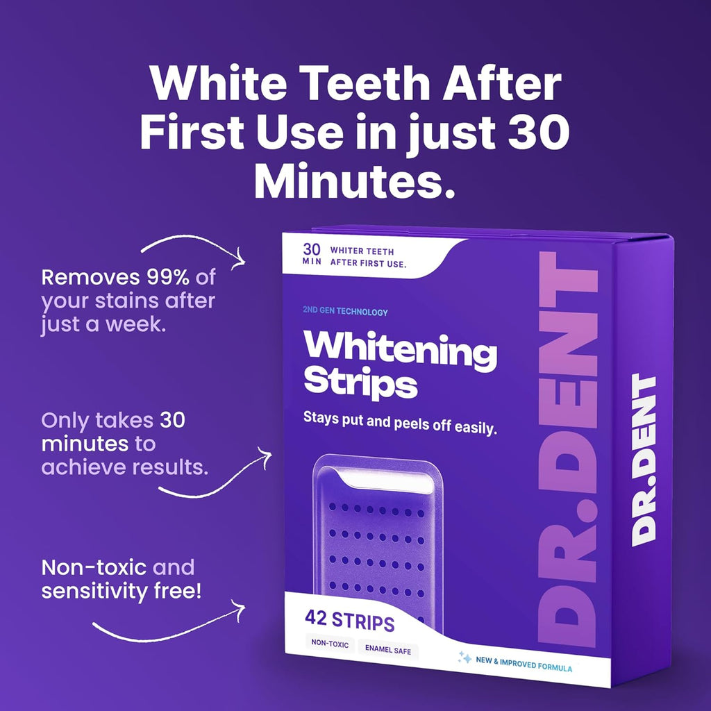 42-Count Purple Teeth Whitening Strips - 8x Brighter Smile, Enamel Safe, Non-Sensitive