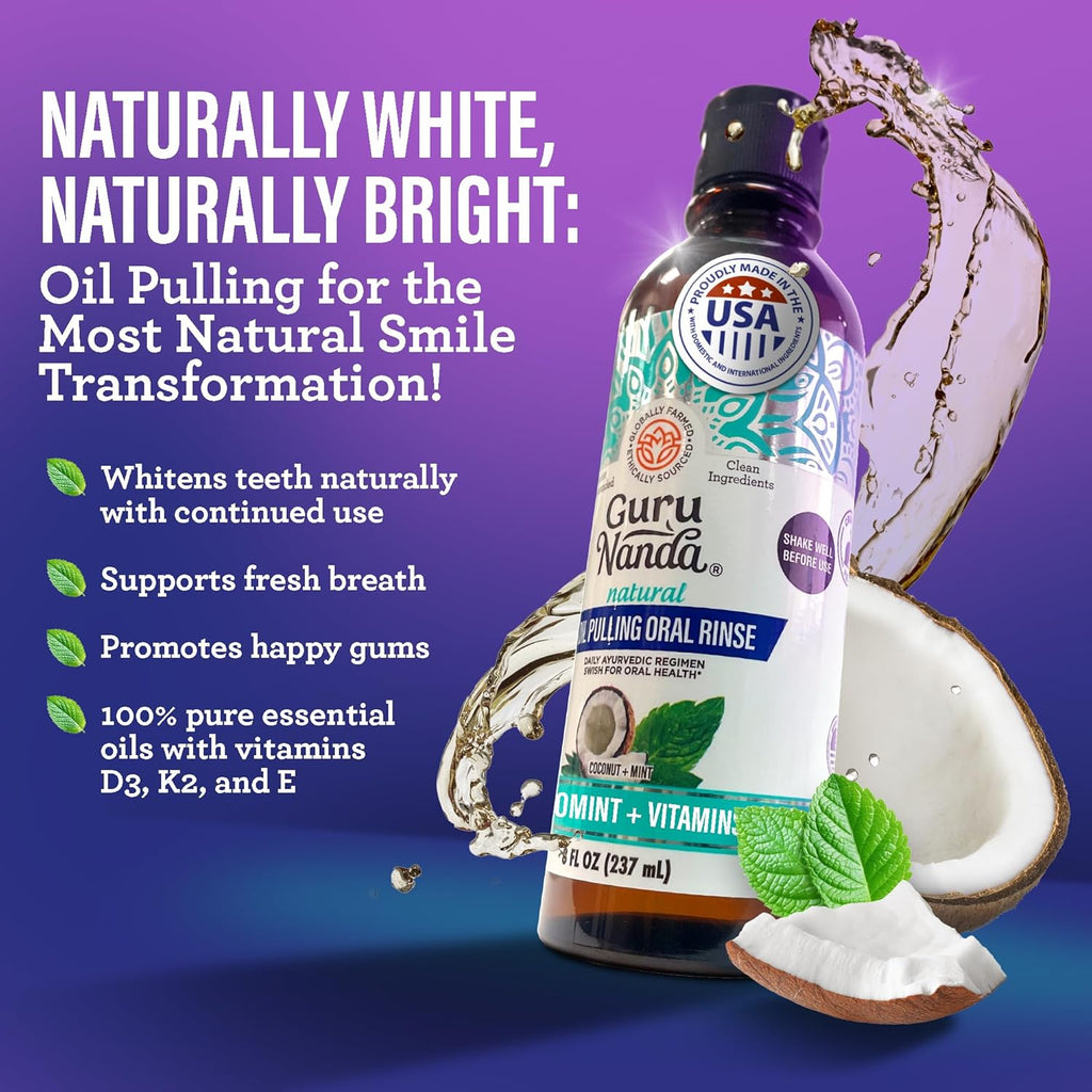 Complete Teeth Whitening Kit with Charcoal Oil Pulling, Dual-Chamber Mouthwash, Strips & Toothbrushes