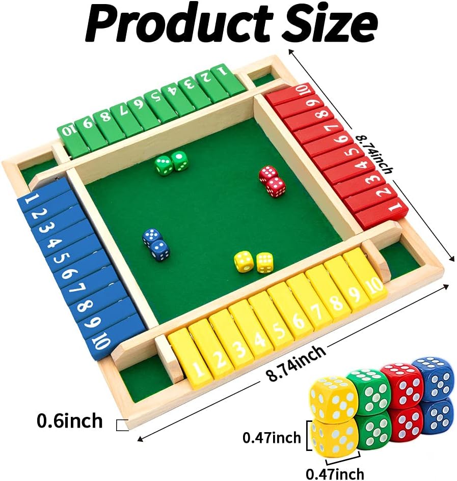 Shut The Box Dice Game for 2-4 Players, Wooden Math Board Game for Family and Classroom