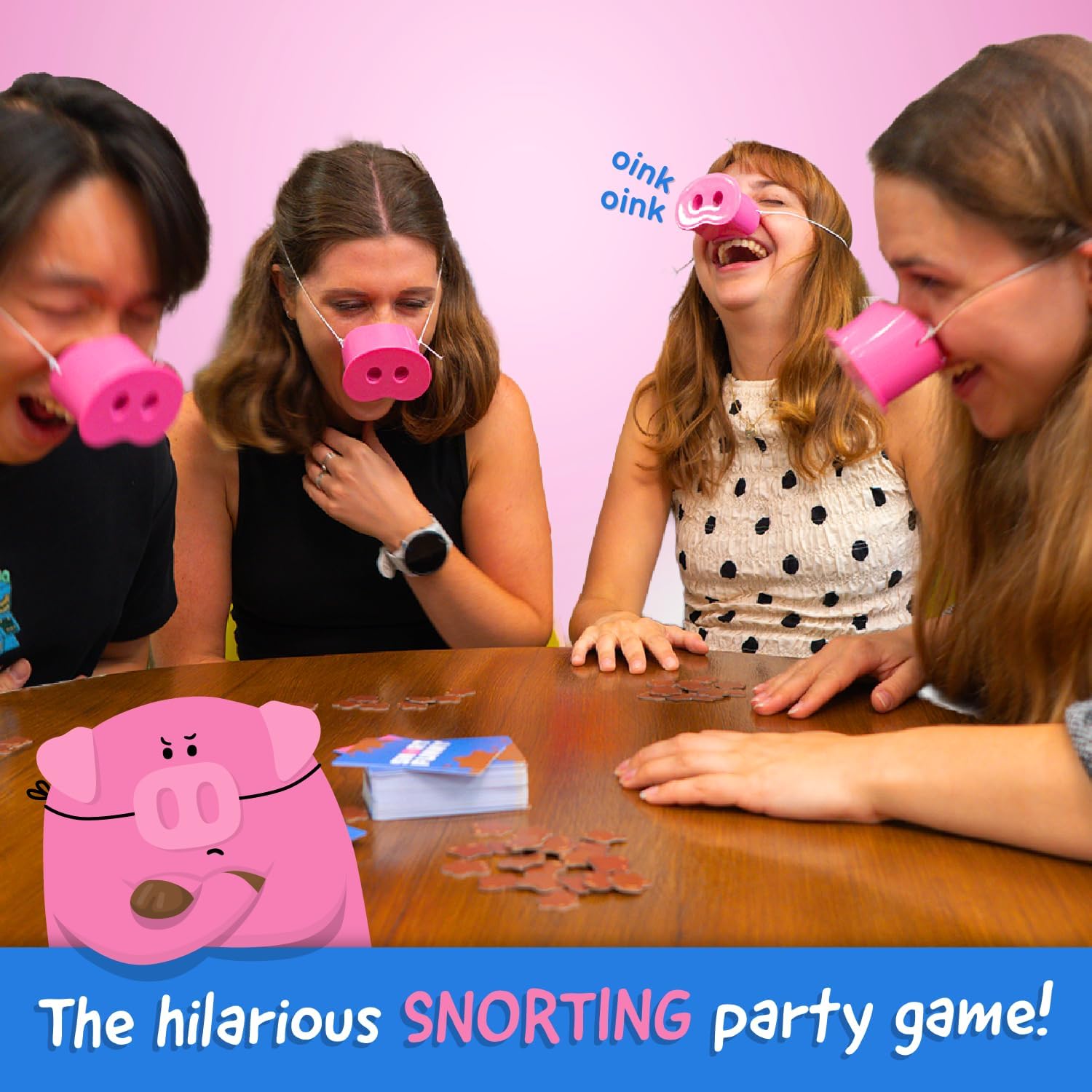 Oinkcredible You Laugh You Lose Party Game with 150 Challenge Cards and Pig Snouts
