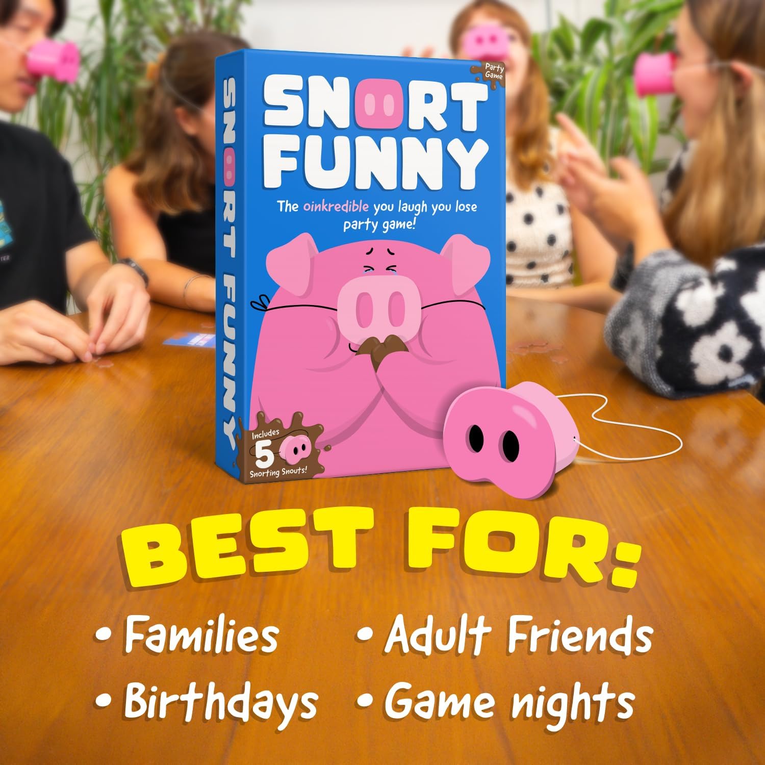 Oinkcredible You Laugh You Lose Party Game with 150 Challenge Cards and Pig Snouts