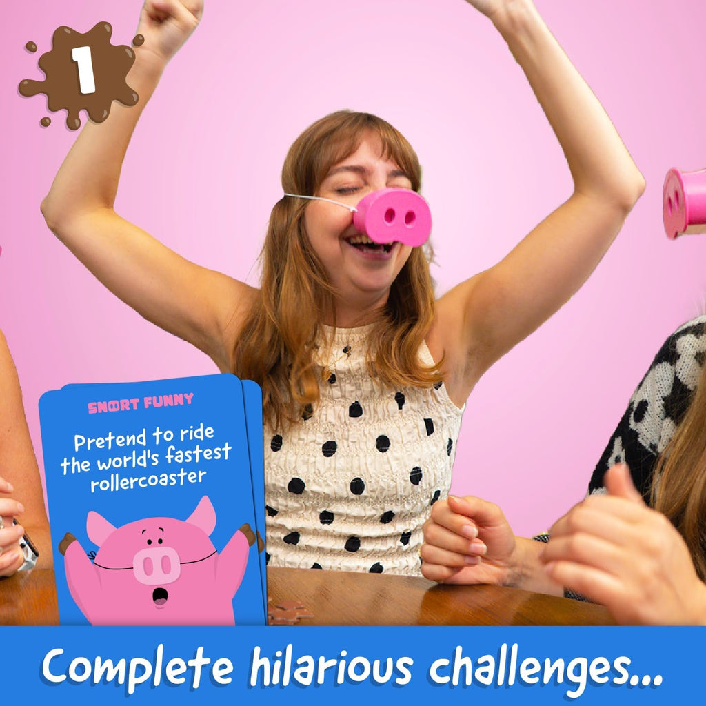 Oinkcredible You Laugh You Lose Party Game with 150 Challenge Cards and Pig Snouts
