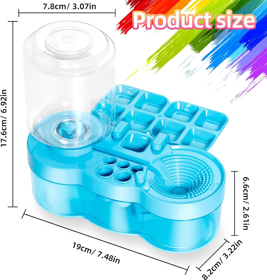 6-in-1 Paint Brush Cleaner with Tray, 500ml Water Storage & Brush Holder for Acrylic & Watercolor