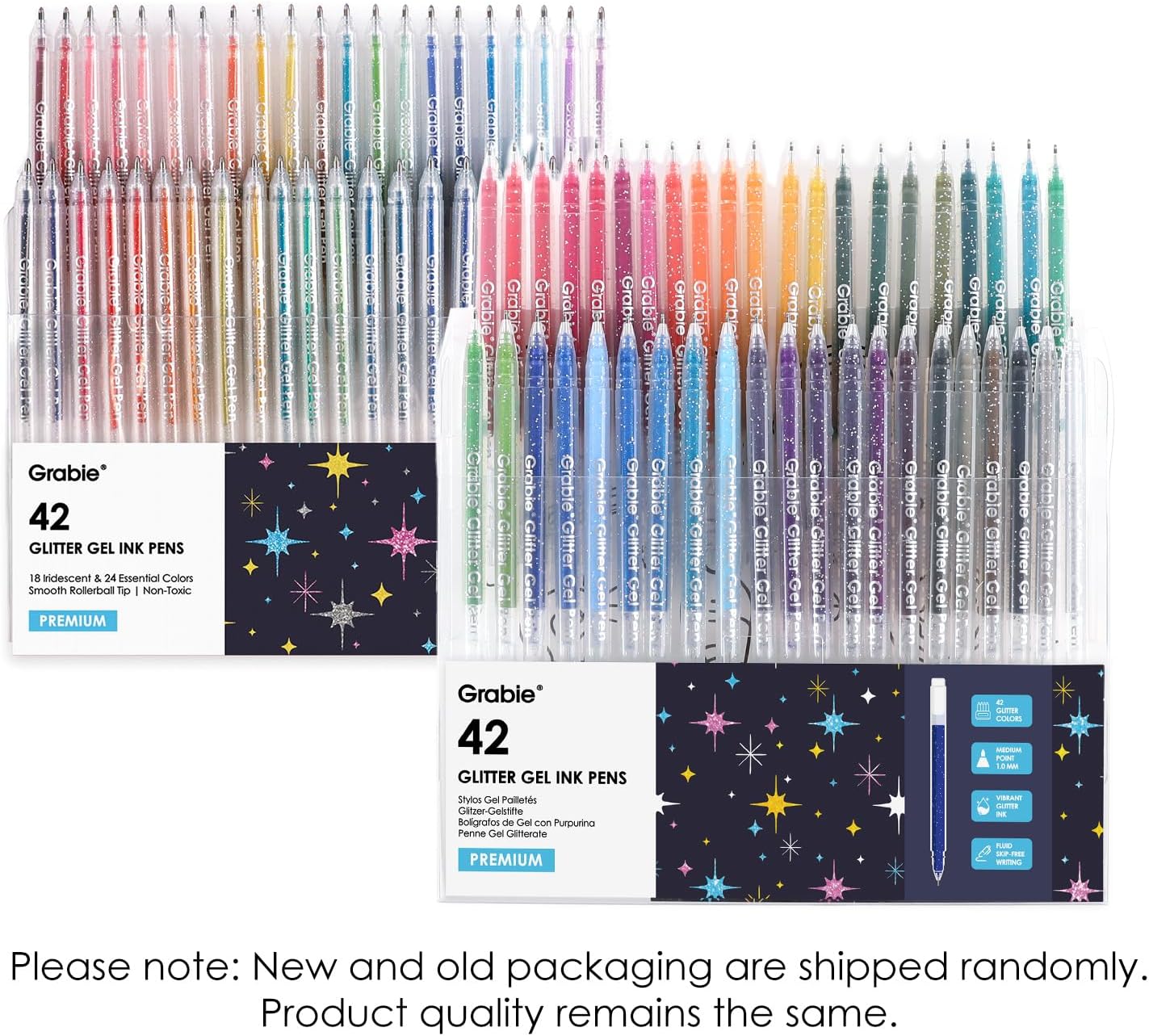 42-Piece Capped Glitter Gel Pen Set with 18 Iridescent & 24 Silver Colors, 1.0mm Rollerball Tip & 5 Coloring Sheets