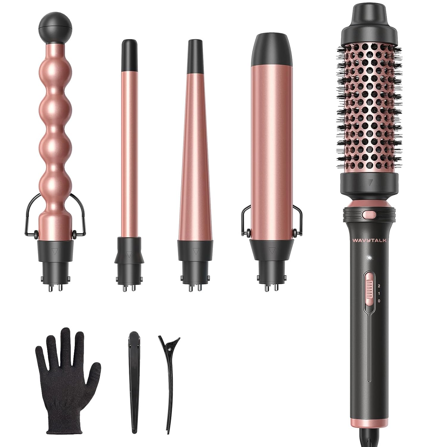 5-in-1 Curling Wand Set with Thermal Brush & 4 Interchangeable Ceramic Barrels (0.5”-1.25”)