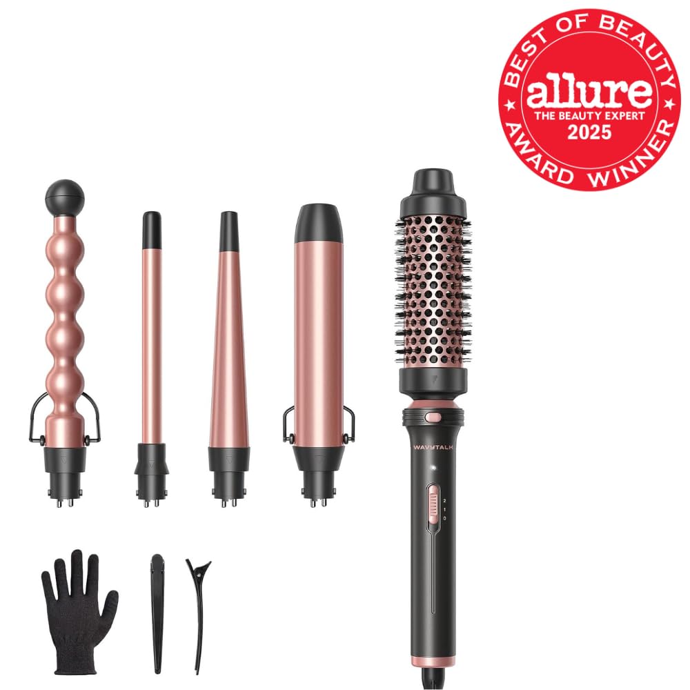 5-in-1 Curling Wand Set with Thermal Brush & 4 Interchangeable Ceramic Barrels (0.5”-1.25”)