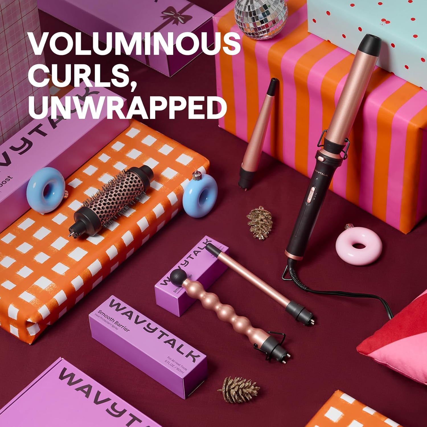5-in-1 Curling Wand Set with Thermal Brush & 4 Interchangeable Ceramic Barrels (0.5”-1.25”)