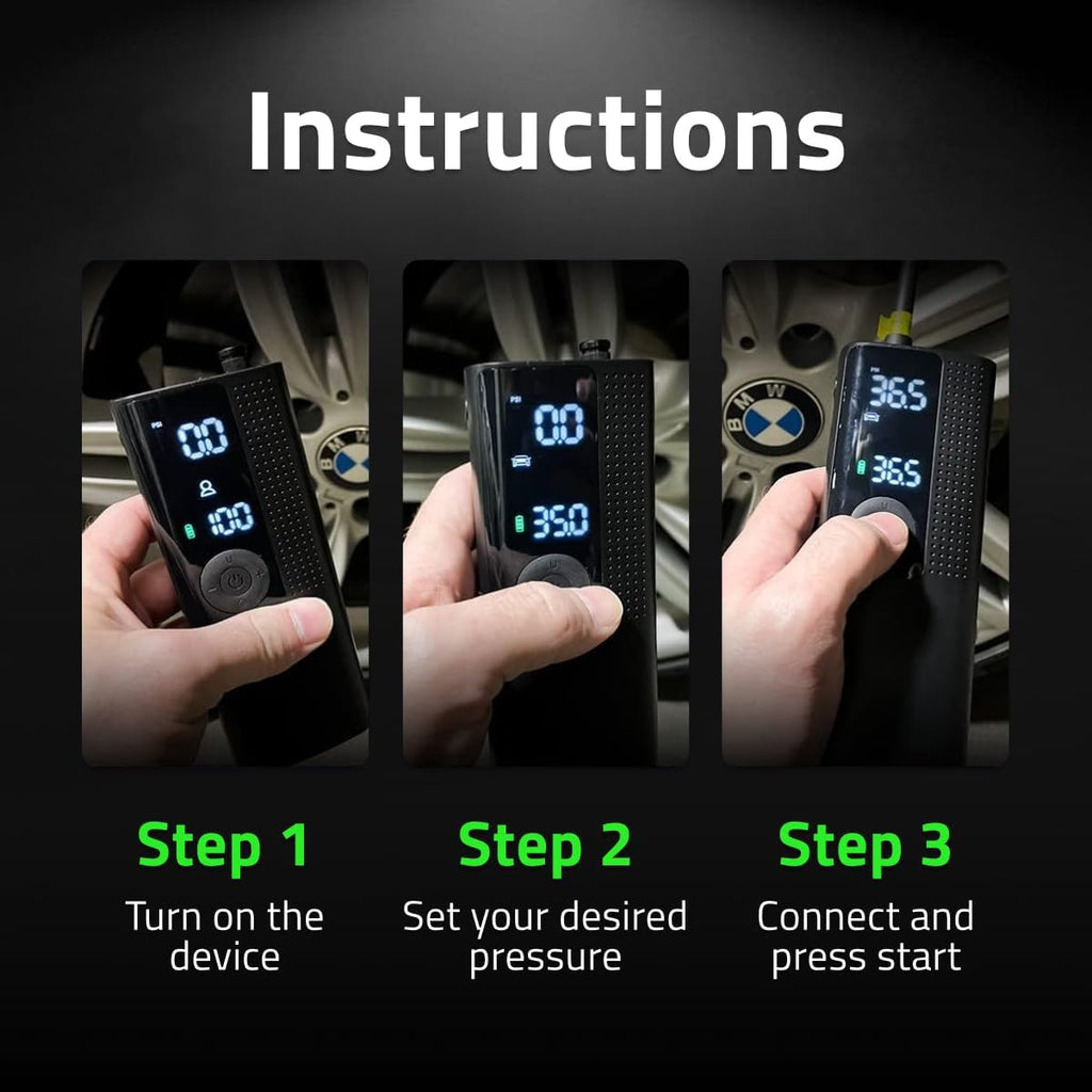 Portable Tire Inflator with Digital Gauge, Auto Shut-Off, LED Light - Cordless Air Pump for Car, Bike, Ball