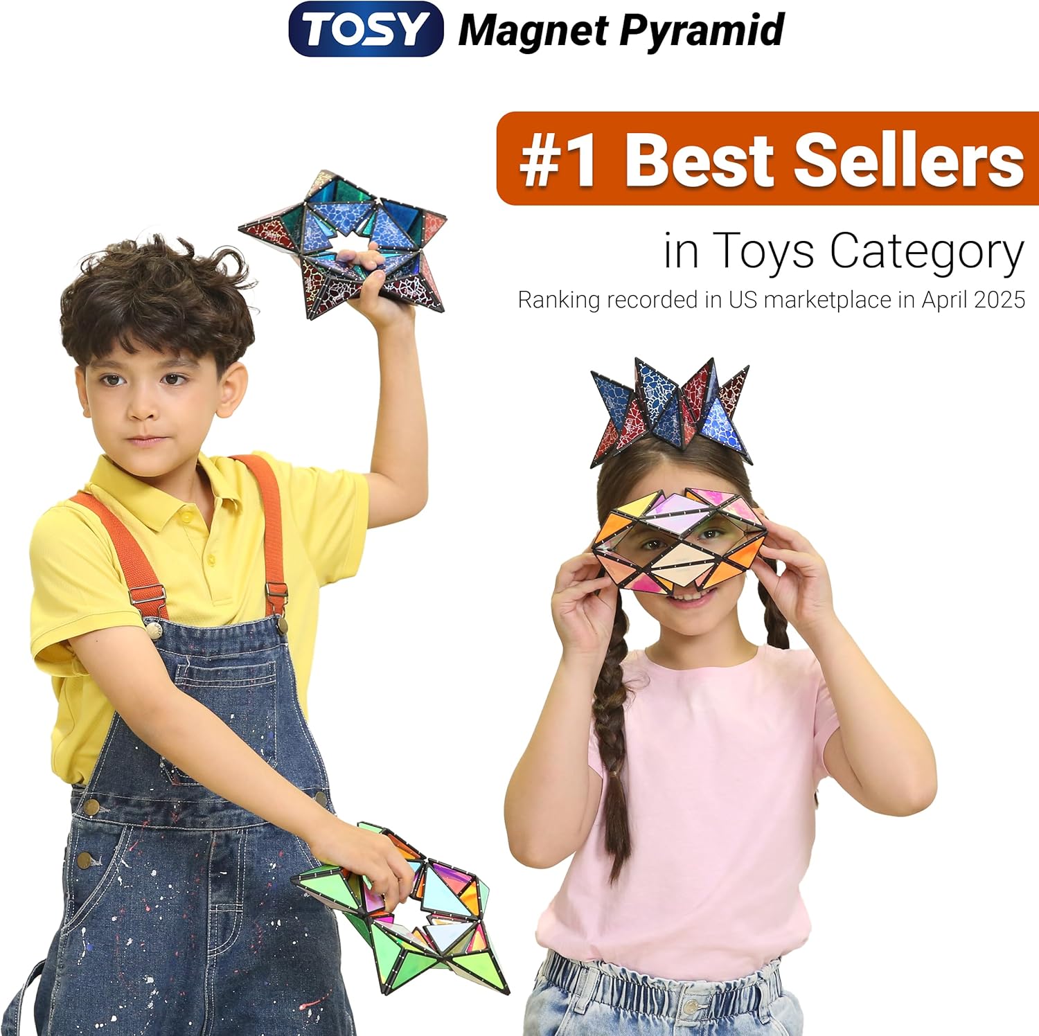 Magnetic Pyramid Puzzle: 14-Piece STEM Toy with 243 Magnets, 1 Billion Shapes