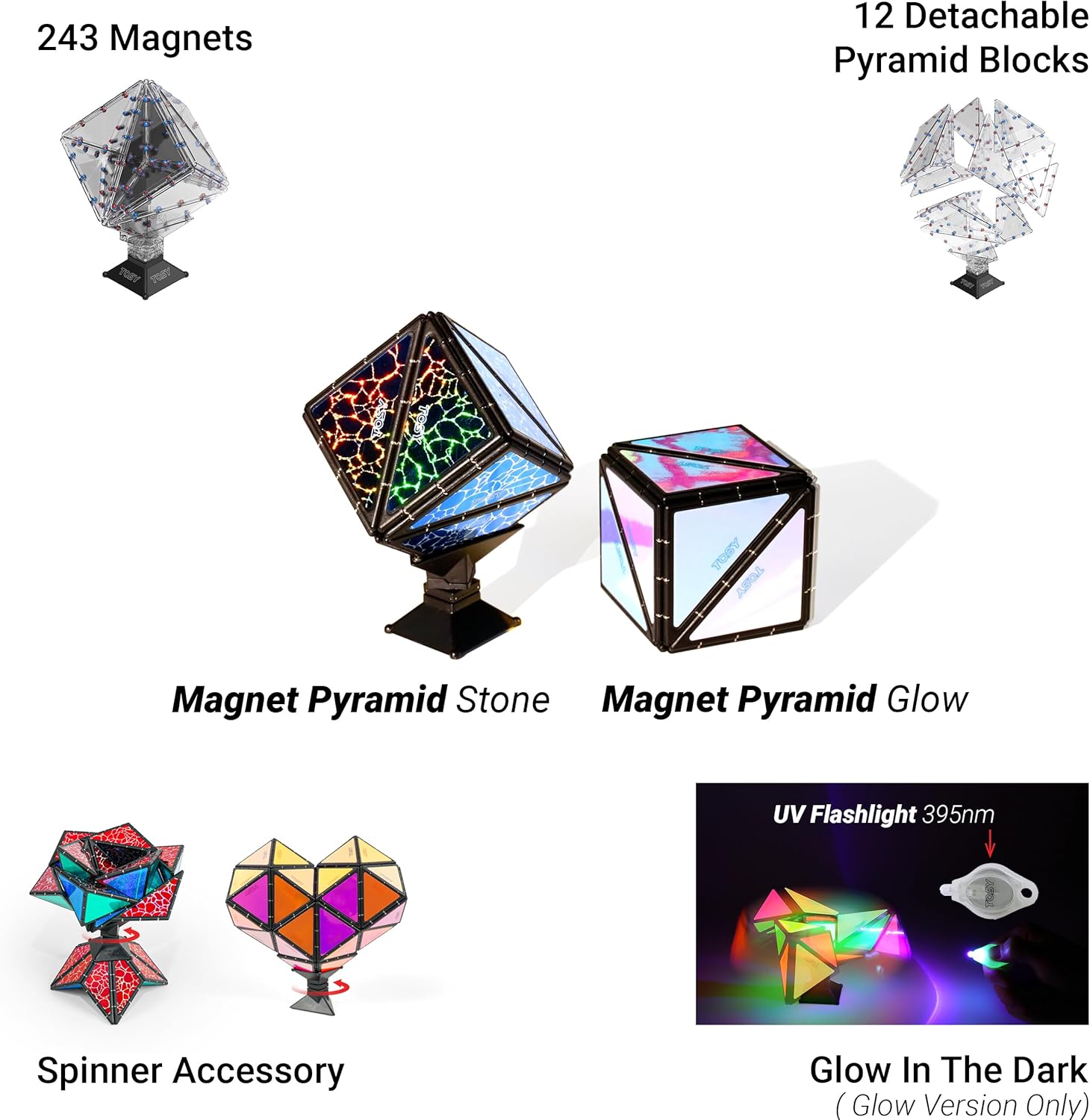 Magnetic Pyramid Puzzle: 14-Piece STEM Toy with 243 Magnets, 1 Billion Shapes