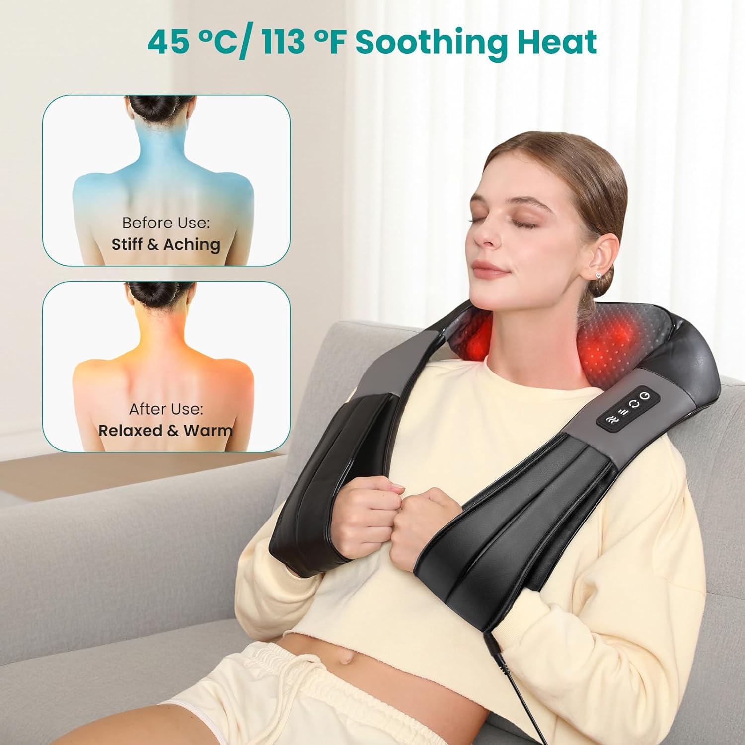 Shiatsu Neck Massager with Heat, 3D Kneading Deep Tissue Massage Pillow for Back Shoulder Pain Relief