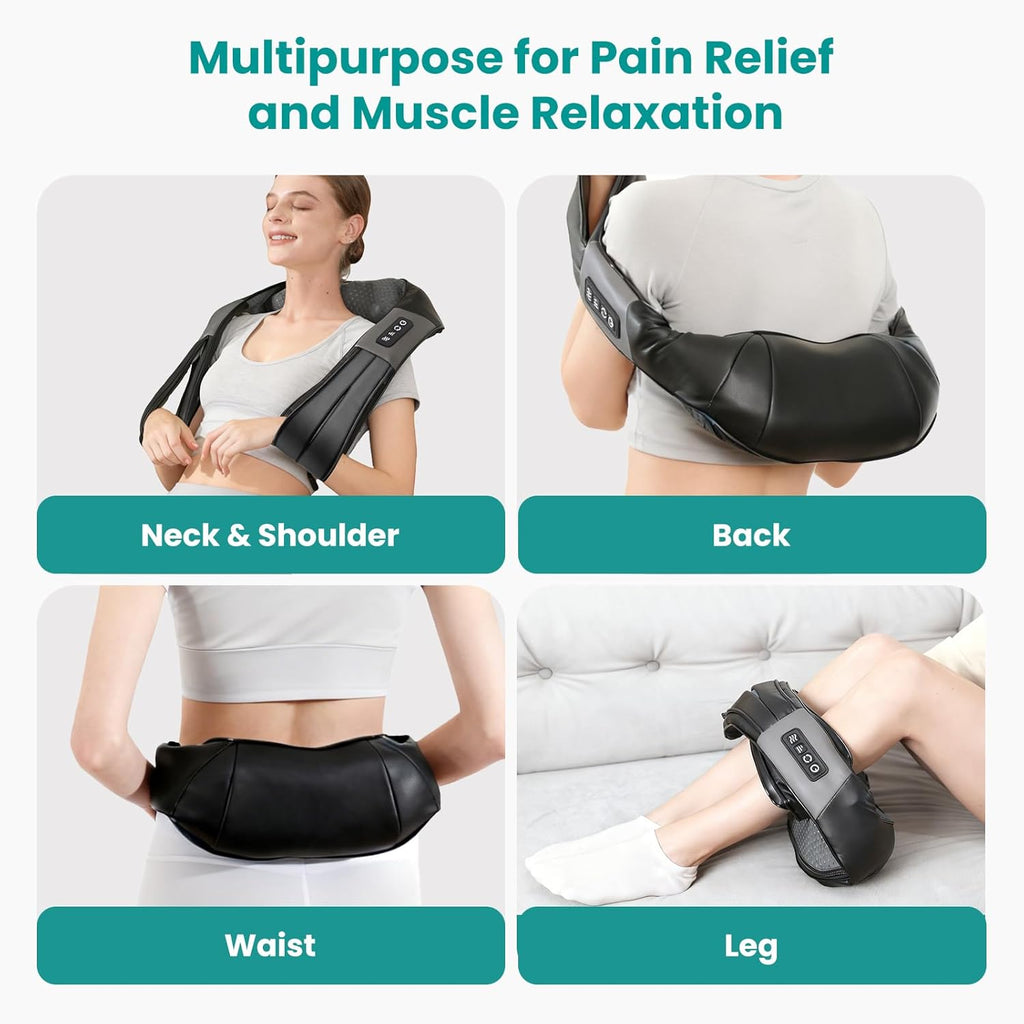 Shiatsu Neck Massager with Heat, 3D Kneading Deep Tissue Massage Pillow for Back Shoulder Pain Relief