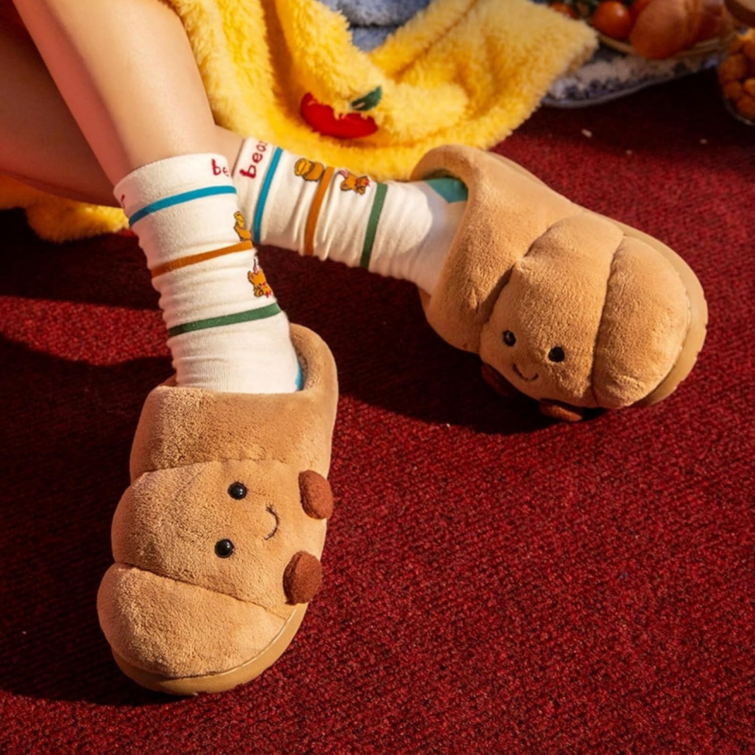 Croissant Fuzzy Slippers Women Open & Closed Back 1.4" Non-Slip Fluffy House Shoes