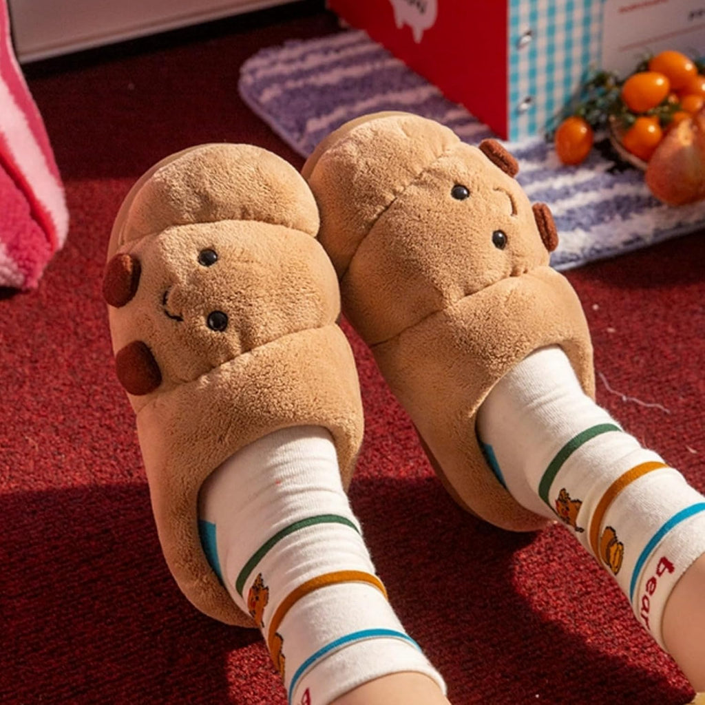 Croissant Fuzzy Slippers Women Open & Closed Back 1.4" Non-Slip Fluffy House Shoes