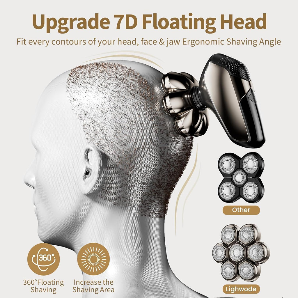 5-in-1 Electric Head Shaver for Bald Men: IPX7 Waterproof with Turbo Speed & LED Display