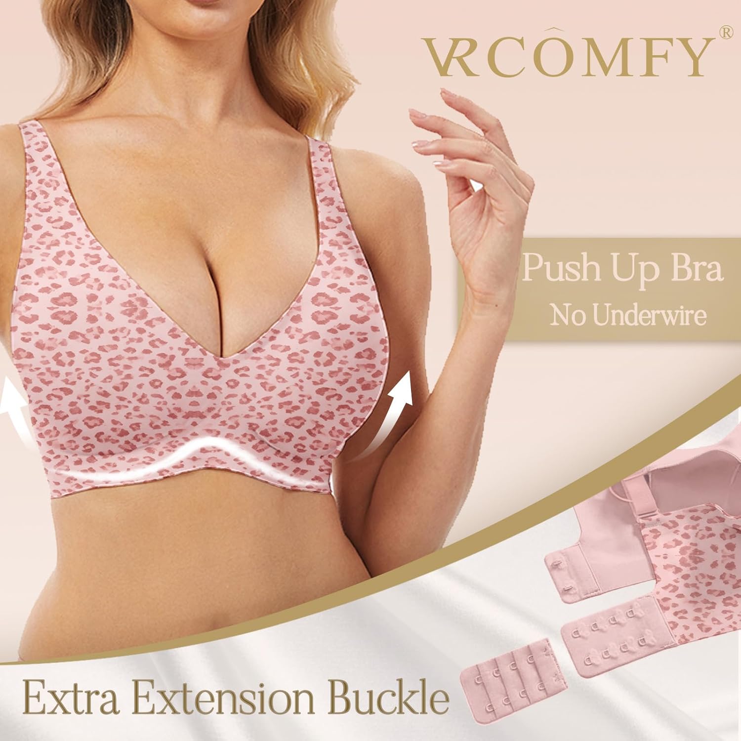 Wireless Deep V Push Up Bra Seamless Comfort Adjustable Straps No Underwire Everyday Wear
