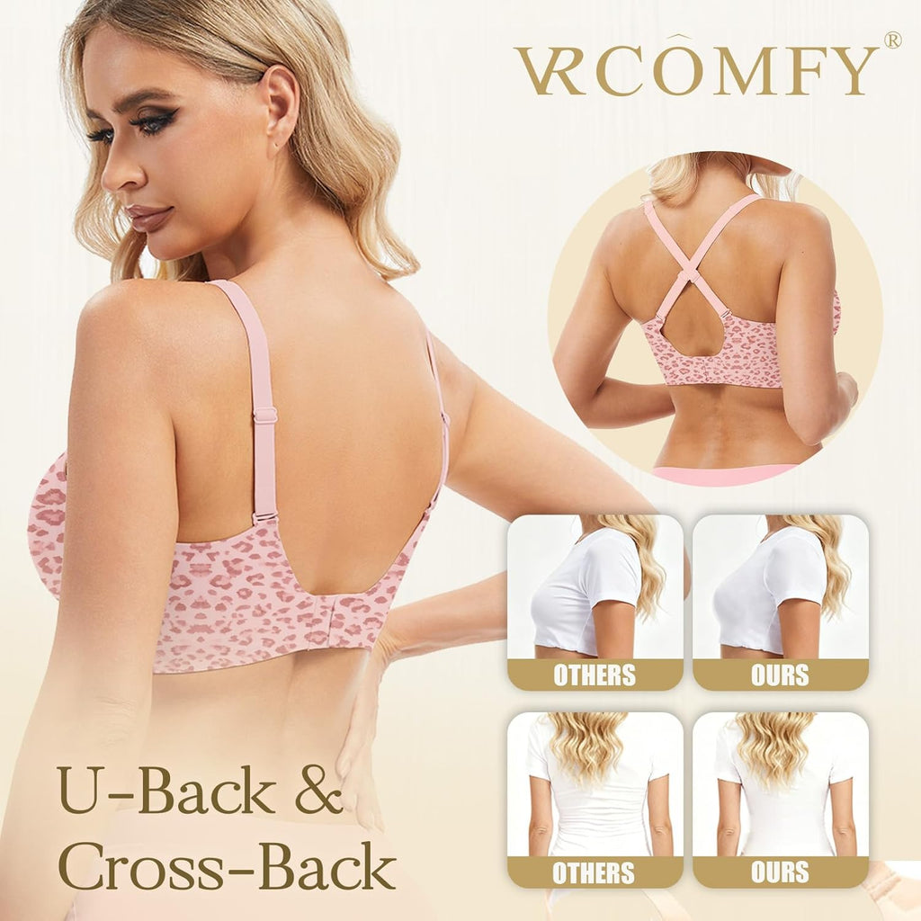 Wireless Deep V Push Up Bra Seamless Comfort Adjustable Straps No Underwire Everyday Wear