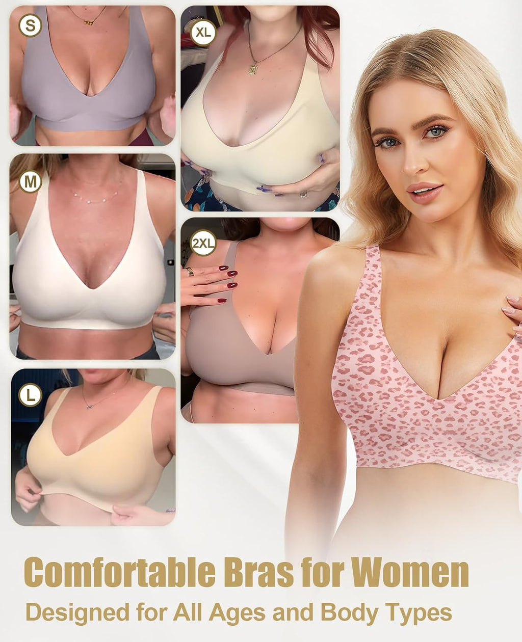 Wireless Deep V Push Up Bra Seamless Comfort Adjustable Straps No Underwire Everyday Wear
