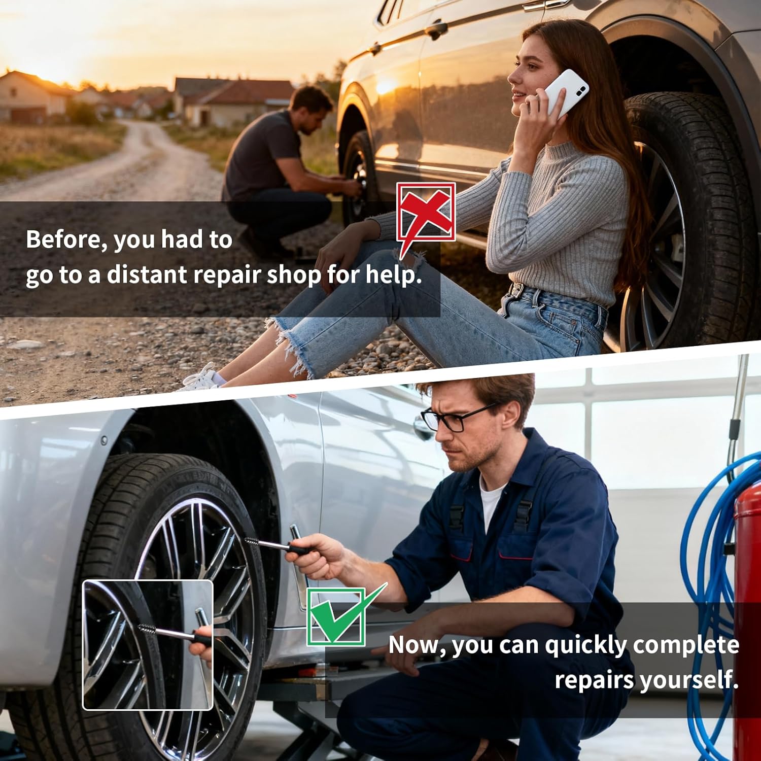 60-Piece Tire Repair Kit with 2 Sizes, Portable Plug Nails for DIY Tire Puncture Fix