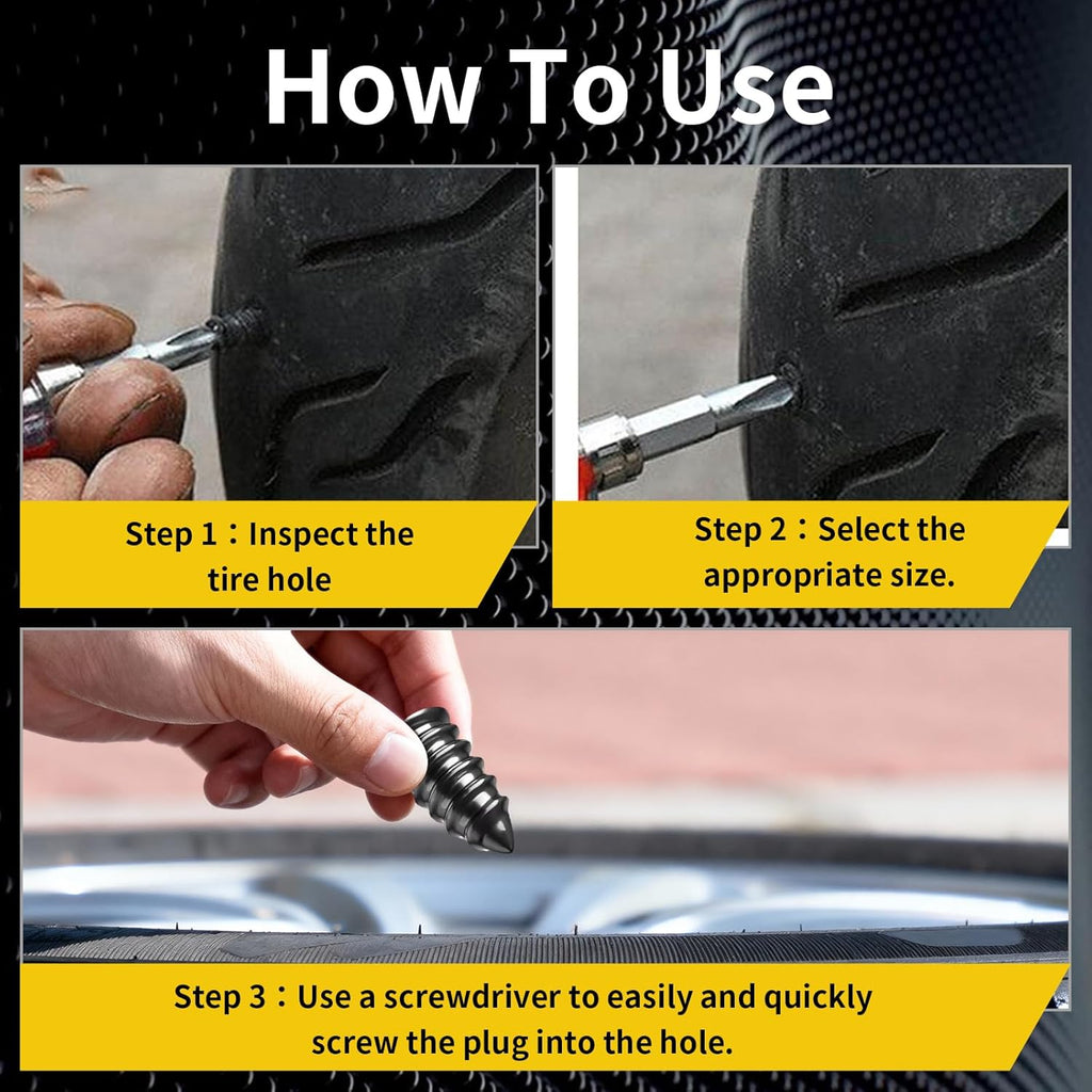 60-Piece Tire Repair Kit with 2 Sizes, Portable Plug Nails for DIY Tire Puncture Fix