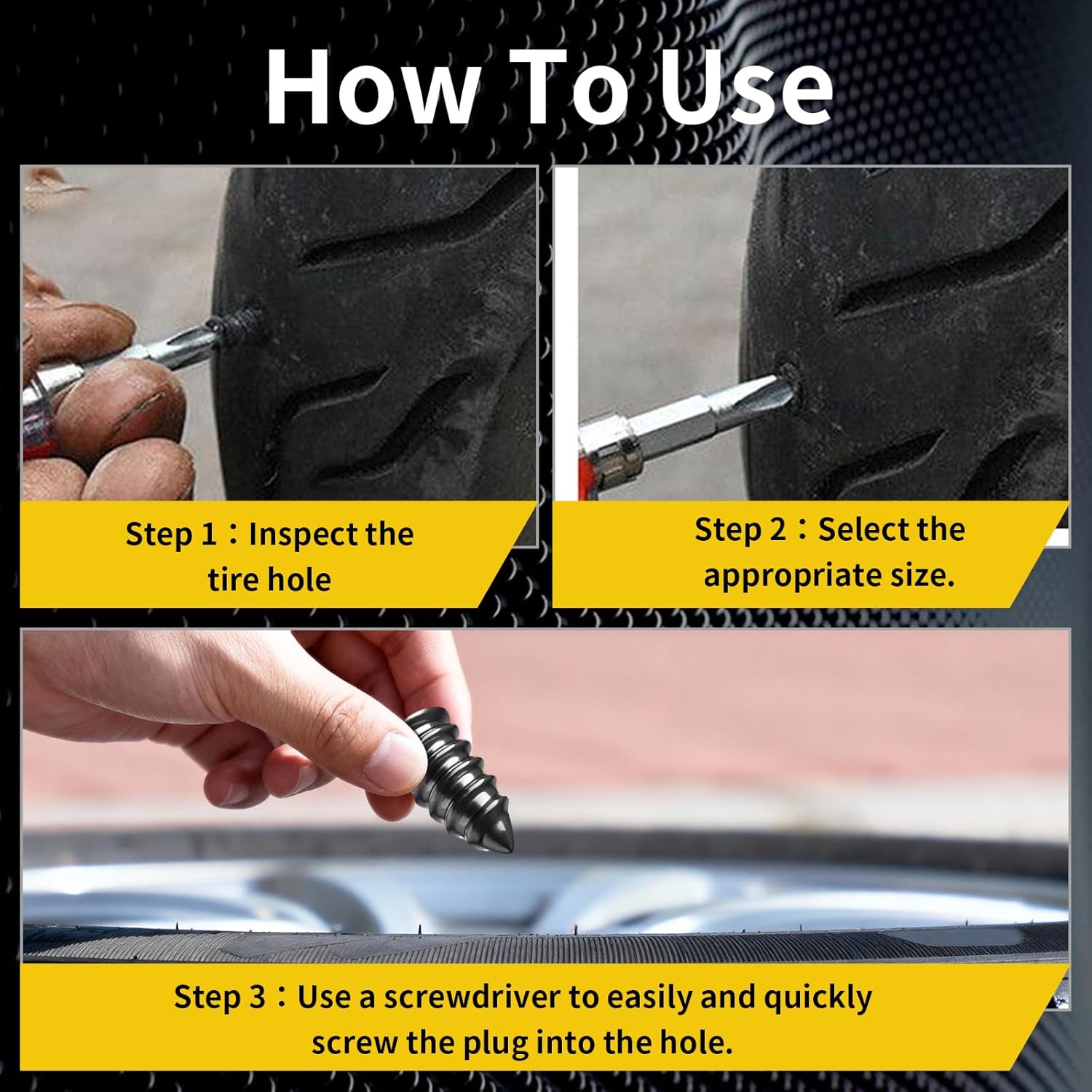 60-Piece Tire Repair Kit with 2 Sizes, Portable Plug Nails for DIY Tire Puncture Fix